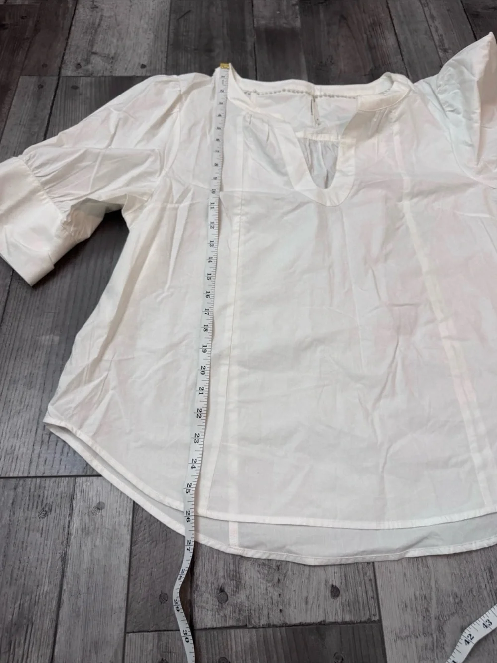 Anthropologie White Cotton Puff Sleeve Split Neck Blouse XL
